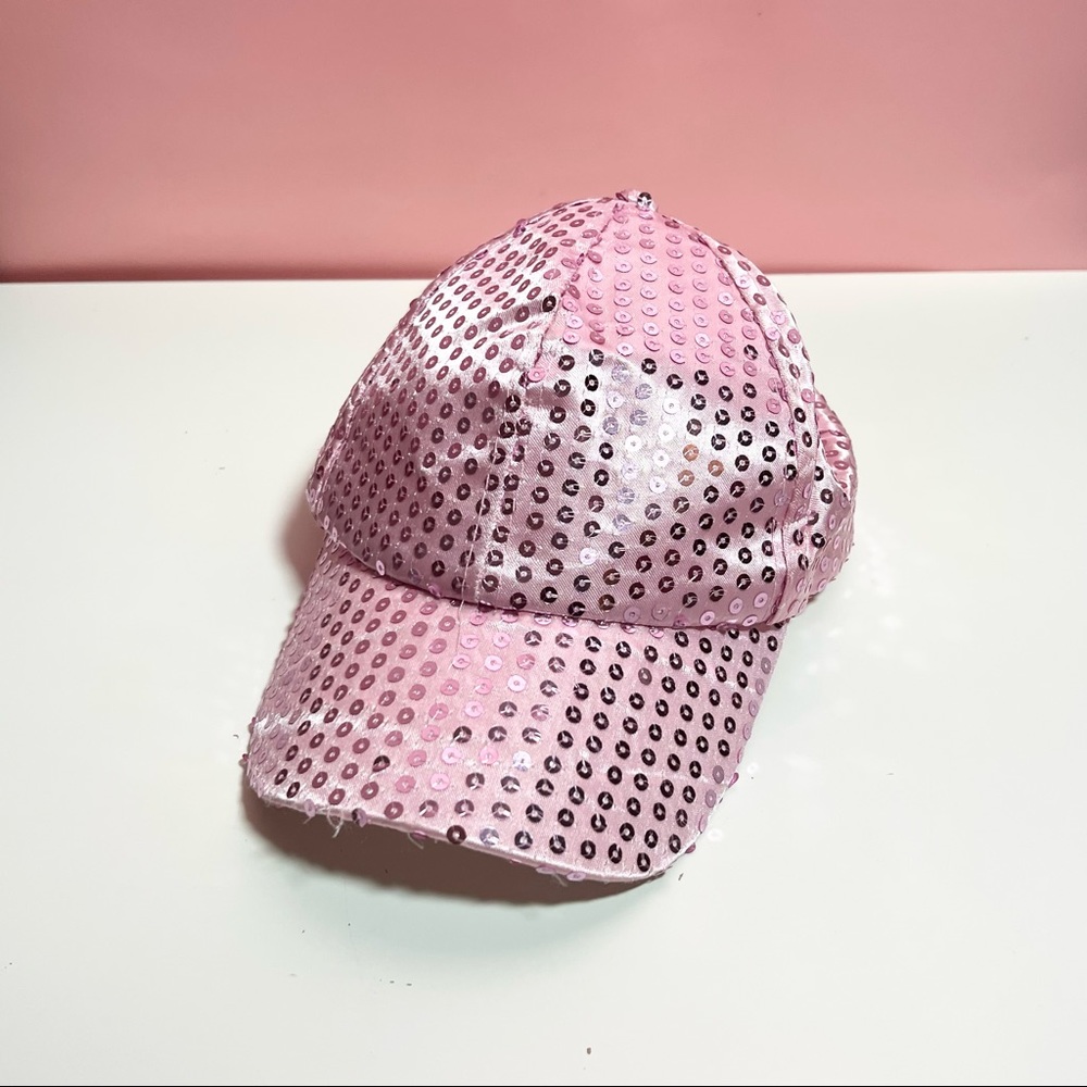 Vintage Y2K 2000s mcbling 90s pink sequin hat